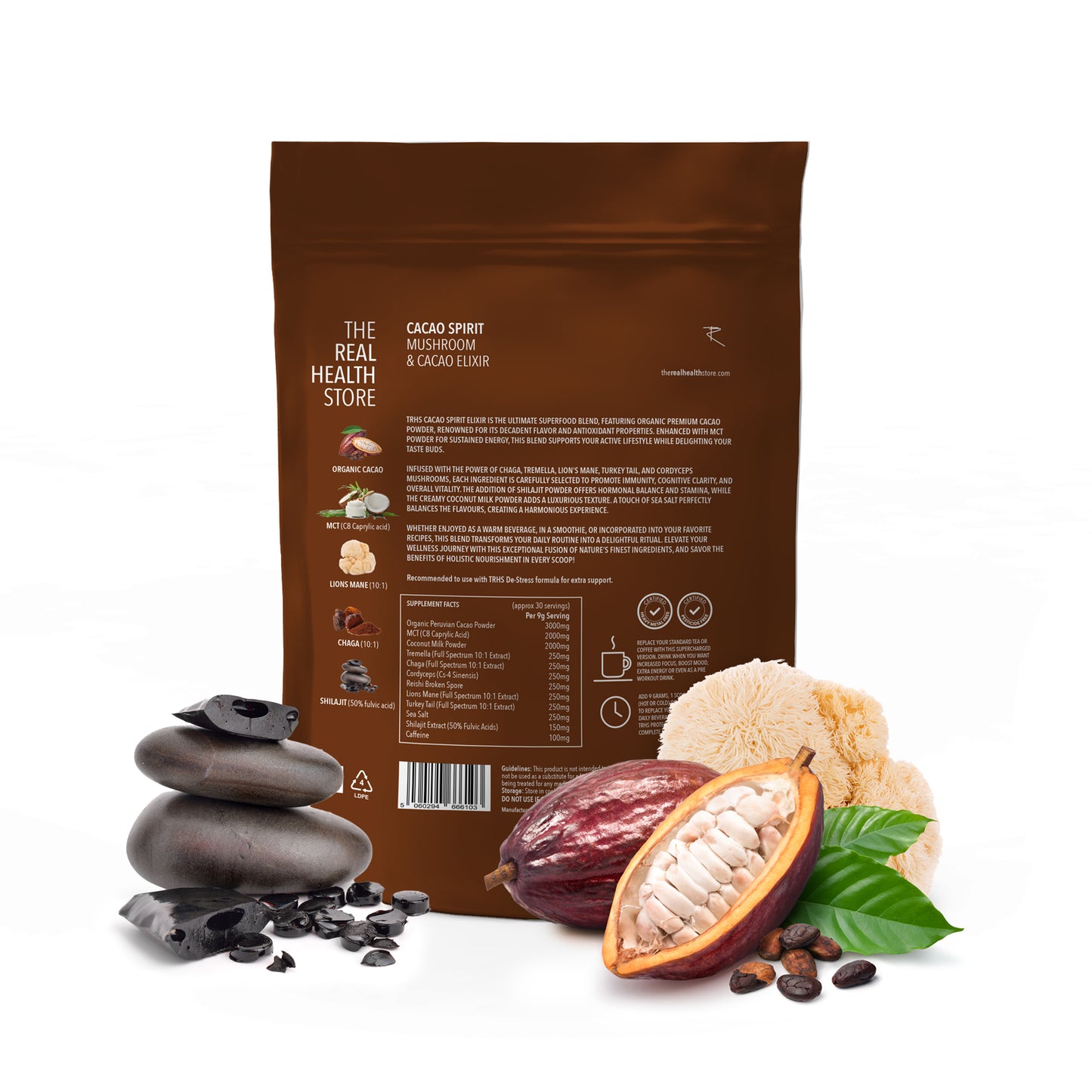 
                  
                    TRHS Cacao Spirit Mushroom & Hot Chocolate Energising Elixir - 270 grams
                  
                