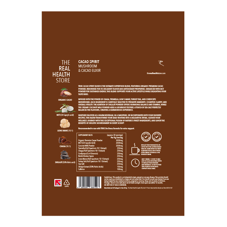 
                  
                    TRHS Cacao Spirit Mushroom & Hot Chocolate Energising Elixir - 270 grams
                  
                