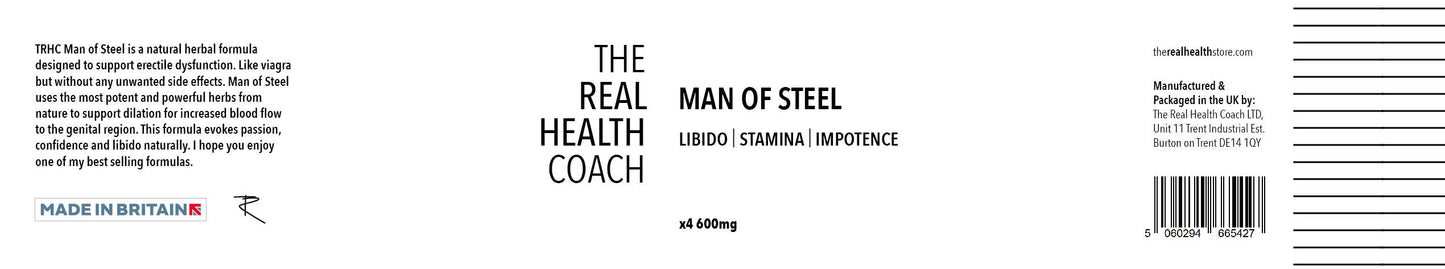 
                  
                    TRHC Man Of Steel - Libido, Sexual Health Performance Formula - 4 Capsules
                  
                