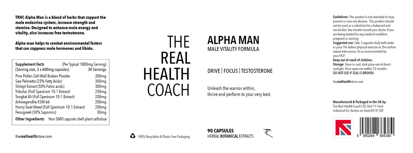 
                  
                    TRHC Alpha Man - High Strength Testosterone Boosting, Libido Formula - 90 Capsules
                  
                