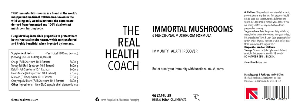 
                  
                    TRHC Immortal Mushrooms - Immune Boosting Functional Mushroom Formula - 90 Capsules
                  
                