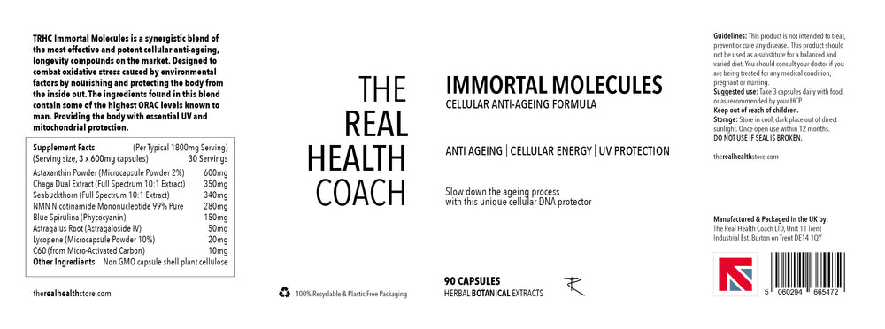 
                  
                    TRHC Immortal Molecules - Anti Aging, UV Cellular Protection, Ultimate Longevity - 90 Capsules
                  
                